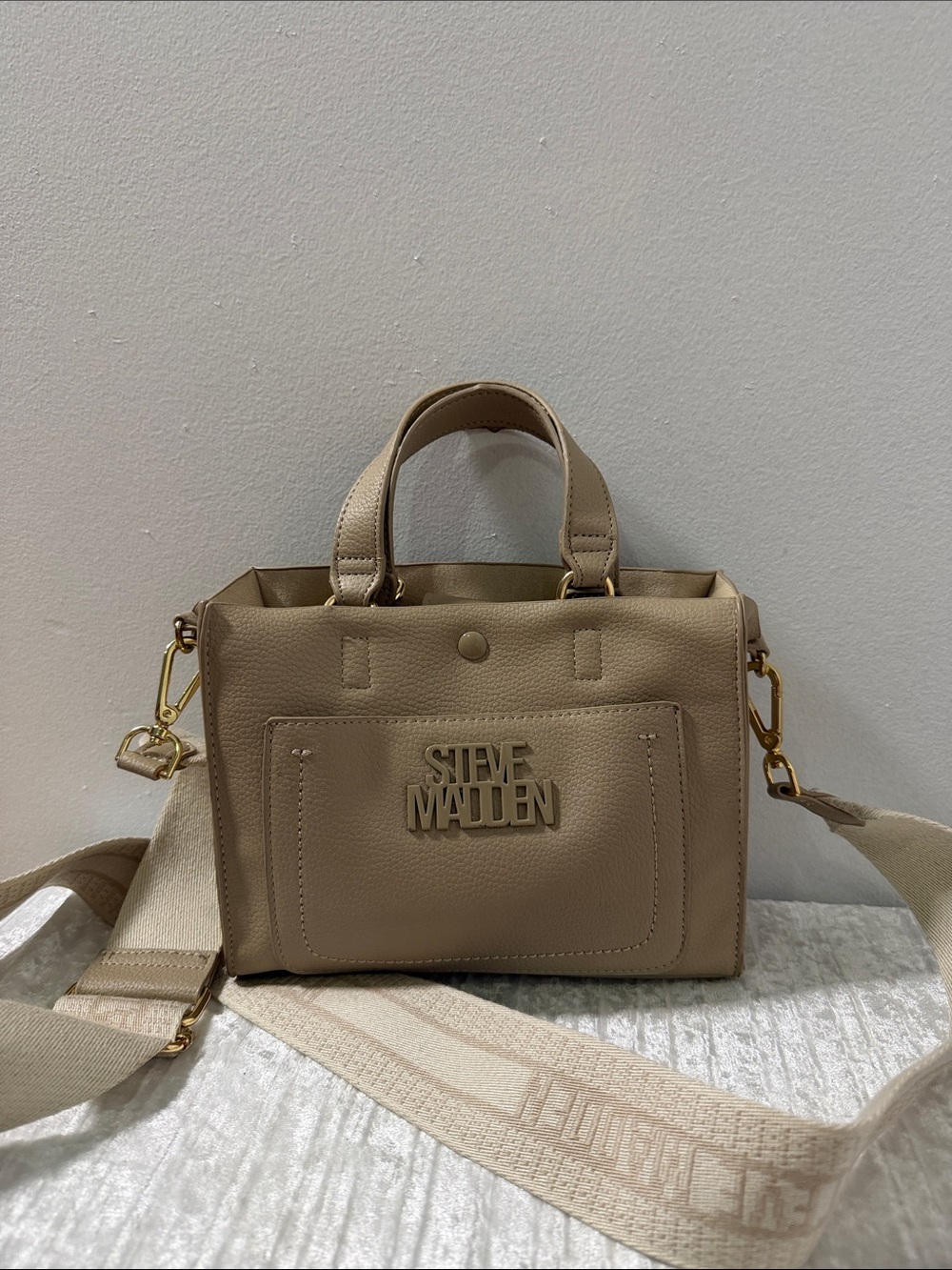 Steve Madden Taupe Mini Satchel with Gold Hardware